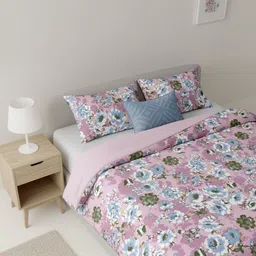 The Rajwadi Pink & White Printed Pure Cotton 250 TC Flat King Bedsheet Set 88 In x 108 In-image-68