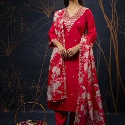 VredeVogel Women Ethnic Motifs Embroidered Regular Kurta with Trousers & With Dupatta-picture-22