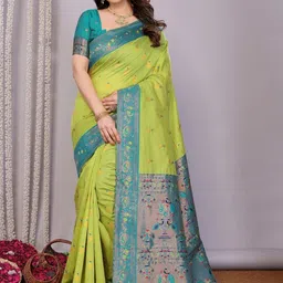 WOVENSTOCK Ethnic Motifs Woven Design Kanjeevaram Saree with Blouse Piece-image-51