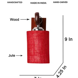 Devansh Maroon Wooden Cylinder Shaped Wall Lamp With Jute Shade image 3