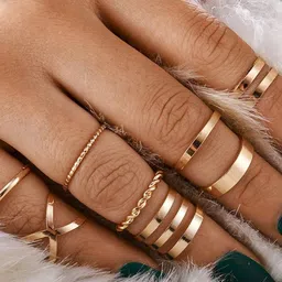 Arzonai Arzonai fashion retro metal smooth twist cross ring 8-piece set Metal Ring Set () image 1