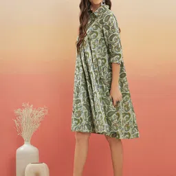 Demirner Floral Printed Shirt Collar A-Line Kurta image 4