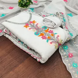 SAINOOR Floral Sequinned Embroidered Silk Georgette Unstitched Dress Material-picture-22