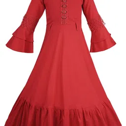 Wish Karo Girls Solid Lace-Up Bell Sleeve Fit and Flare Frock Dress-image-8