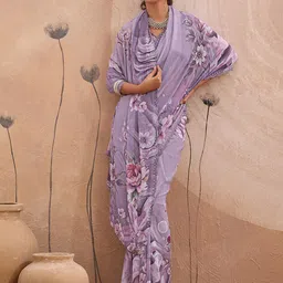 100 Dreams Floral Beads and Stones Pure Georgette Saree image 4