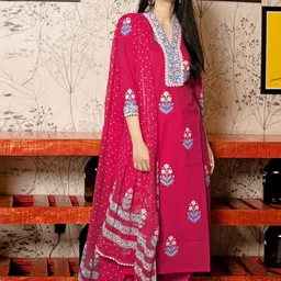 GoSriKi Women Ethnic Motifs Embroidered Regular Thread Work Kurta with Trousers & With Dupatta-picture-15