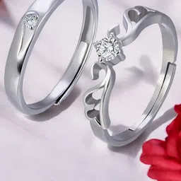 M Men Style Set Of 2 Silver-Plated Stone-Studded Adjustable Couple Finger Ring-picture-40