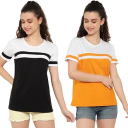 DEEPMAYRA COLLECTION Women Pack Of 2 Colourblocked Round Neck Cotton T-shirts-picture-19
