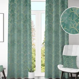 Galaxy Home Decor Blue Set of 2 Floral Room Darkening Door Curtain-picture-40