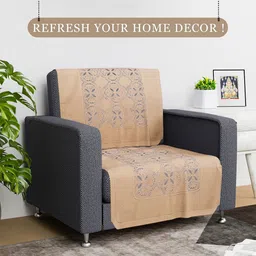 Kuber Industries Gold-Toned 2 Pieces Self Design Cotton 1 Seater Sofa Covers image 3