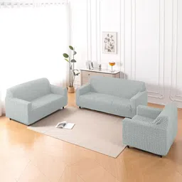 HOKIPO Aria Nova Grey 3 Pieces Self Design 6 Seater Sofa Cover With Arms-picture-34