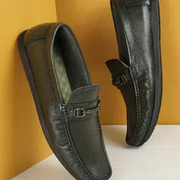 Mochi Men Perforations Round Toe Leather Loafers-image-47