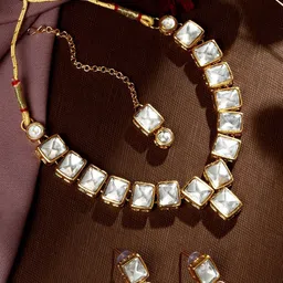ASMITTA JEWELLERY Gold Plated Kundan Studded Choker Jewellery Set-picture-10