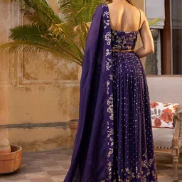 JIHU CULTURE Embroidered Sequinned Semi-Stitched Lehenga & Blouse With Dupatta image 2