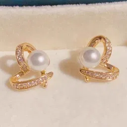 KRENOZ Gold Plated Stainless Steel Cubic Zirconia & Pearls Heart Shaped Studs-picture-21
