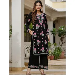 RUDRA LIFESTYLE Women Floral Embroidered Regular Thread Work Chanderi Silk Kurta with Palazzos-picture-27