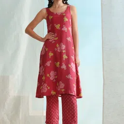 Khushal K Floral Printed Cotton Tunic With Trouser & Jacket Co-Ords image 5