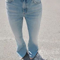 MANGO Women Flared Pure Cotton Mid-Rise Light Fade Jeans-picture-16