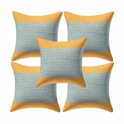 Creeva Yellow & Blue 5 Pieces Geometric Square Cushion Covers image 1