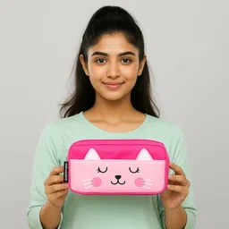 happy shopping store Cat Print Pencil Pouch | Multi-Color Animal Design Stationery Organizer | Waterproof & Spacious Makeup or School Pencil Case for Girls & Kids Art EVA Pencil Boxes image 3