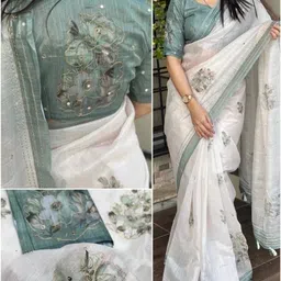 ikhodalcreation Digital Print Kantha Cotton Linen Saree-picture-24