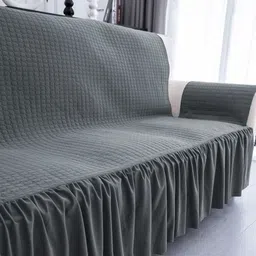 Kuber Industries Grey Velvet 3 Piece Sofa Cover With Arms image 2