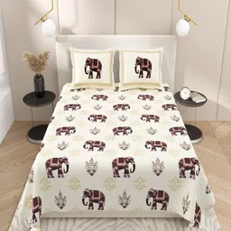 INDRA'S Cream-Coloured & Purple 160 TC King Bedsheet with 2 Pillow Covers-picture-34