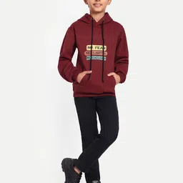 FEBVIBE Boys Typography Printed Hood Fleece Pullover Sweatshirt-picture-37