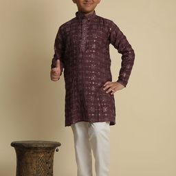 Pro-Ethic STYLE DEVELOPER Boys Paisley Embroidered Regular Pure Cotton Kurta with Pyjamas-picture-7