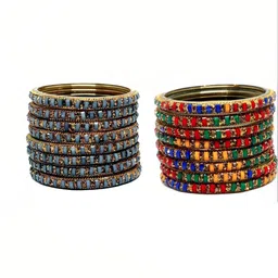 Qufrozy Set Of 2 Multi Glass Artificial Stones & Beads Bangle-picture-26