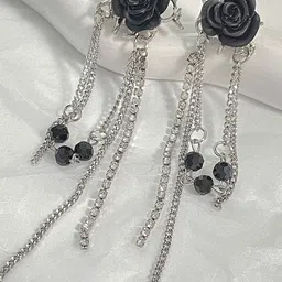 BEYTER Artificial Stones Studded And Beaded Enamelled Rose Floral Drop Earrings image 4