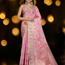 DIVASTRI Woven Design Zari Organza Banarasi Saree With Unstitched Blouse Piece-picture-11