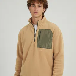 glitchez Mock Collar Patch Pocket Detail Fleece Relaxed Fit Sweatshirt-image-5