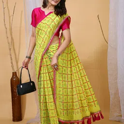 KAYOMMI Ethnic Motifs Printed Embroidered Pure Georgette Block Print Saree-picture-33