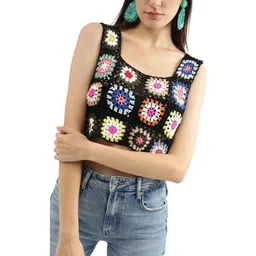 YANA FASHION Embellished Woollen Crochet Crop Top-picture-16