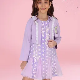 CUTECUMBER Girls Embellished Sequined A-Line Dress with Shrug-image-8