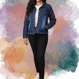 Moda Rapido Women Floral without Denim Jacket with Embroidered-picture-17