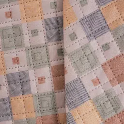 STITCHNEST Grey & Orange Geometric Printed Quilted Velvet 3 Seater Sofa Cover image 4