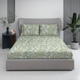 BOMBAY DYEING Olive Green Floral 120 TC King Bedsheet with 2 Pillow Covers-picture-18