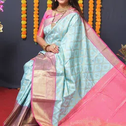 VILLAGIUS Ethnic Motifs Woven Design Zari Banarasi Saree image 2