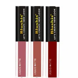 BLUSHIS Matte Edition Set Of 3 Long-Lasting Liquid Lipsticks - 3 ml Each - Pink-Nude-Red-image-7