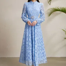 JC Collection Women Self Design Puff Sleeve A-Line Midi Dress-picture-27