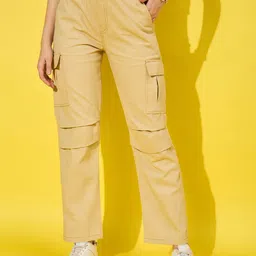 BUY NEW TREND Women Relaxed Straight Leg High-Rise Cargos Trousers-image-56