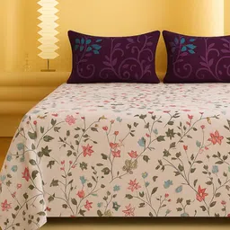 bsb home Maroon & Peach 300 TC King Cotton Bedsheet With 2 Pillow Covers Set 2.2 m x 2.2 m-picture-27