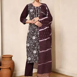 Sangria Women Floral Embroidered Straight Kurta & Trousers With Dupatta-image-58