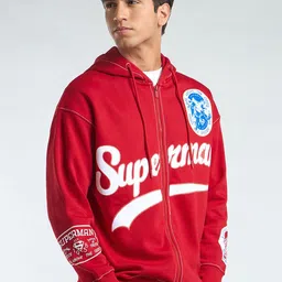 Bewakoof Heavy Duty Men Typography Printed Hooded Oversized Front-Open Sweatshirt image 4