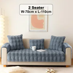 DREAM CARE Grey & Grey Polyester 3 Piece Sofa Cover With Arms image 2