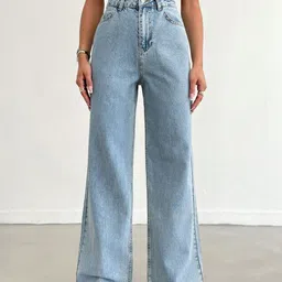 Glossia Women Comfort Straight Fit High-Rise Light Fade Acid Wash Stretchable Jeans-picture-25