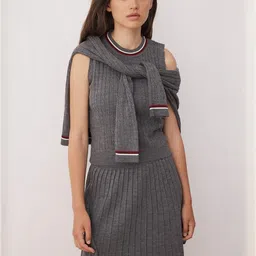 Trendyol Striped Round Neck Acrylic Top And Skirt With Sweater-image-3