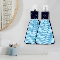 Kuber Industries 2-Pcs White & Blue Zig Zag Washbasin Hanging Kitchen Towel With Ties-picture-4